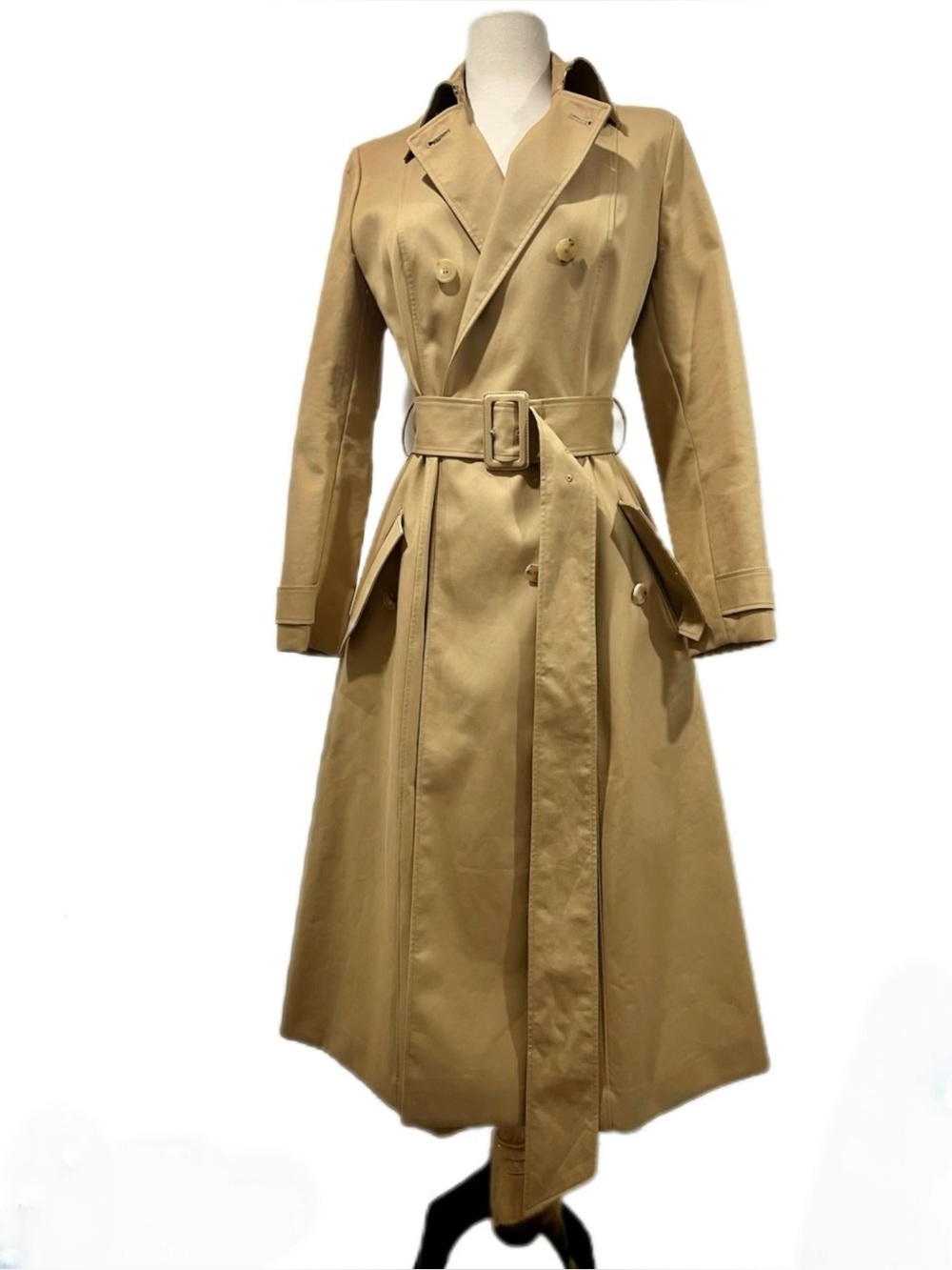 Gabriela Hearst Long Double-Breasted Trench Coat in Tan